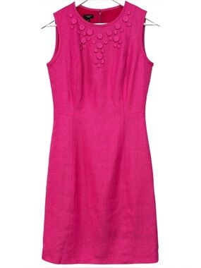 Talbots Pink Tweed Sleeveless Linen Cotton Basketweave Dress Size 6 Womens